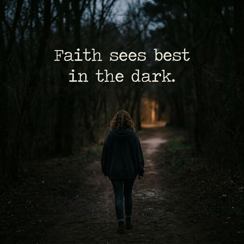 Person walking on a forest path with quote about creating your own trail